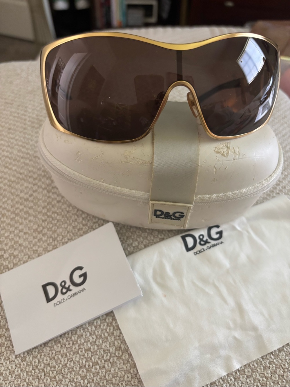 Authentic Dolce & Gabbana D&G Oversized Shield Sunglasses | Gold Logo | Y2K